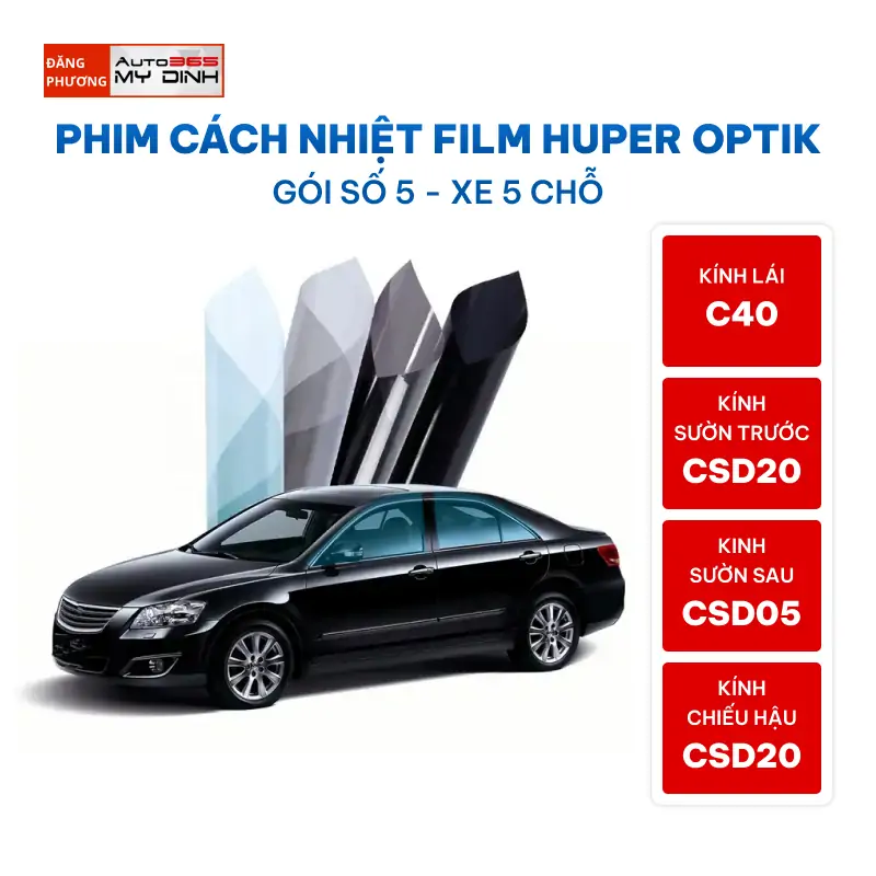 Phim cách nhiệt Huper Optik xe 5 chỗ chính hãng trọn gói