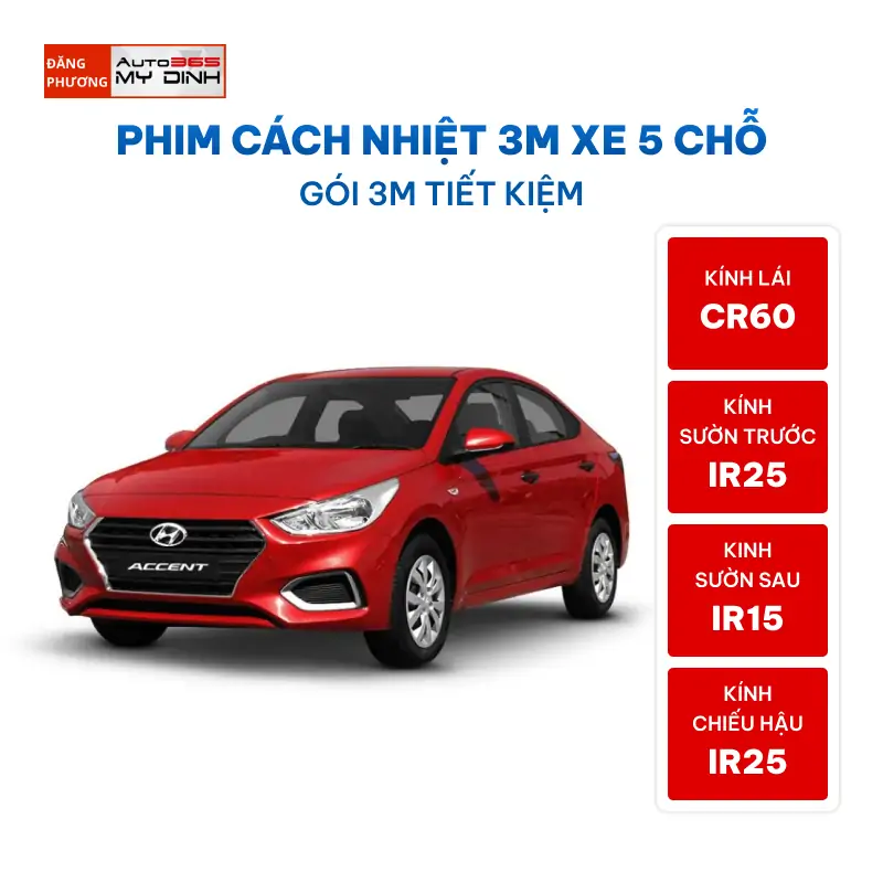 Phim cách nhiệt 3m xe 5 chỗ chính hãng trọn gói